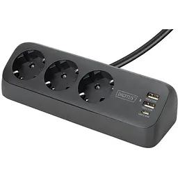 Блок розеток Digitus Office, 3xSchuko, 2xUSB-A, 1xUSB-C, 16A, 1.5 м, вилка Schuko, чорний