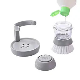 Щітка для посуду з дозатором для миючого засобу Cleaning Pot Brush з підставкою, Kitchen Master Сірий 85607 - мініатюра 9