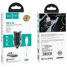Автомобільний зарядний пристрій 1 USB Hoco Z32A QC3.0 Black + USB Cable Type-C - мініатюра 3