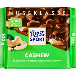 Шоколад молочний Ritter Sport зі смаженими подсоленими шматочками горіхів кеш'ю 100 г