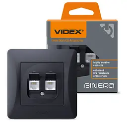Розетка Videx Binera CAT3+CAT3 подвійна телефонна чорний графіт (VF-BNSK2TF3-BG)