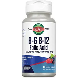 Витамин B12+B6 фолиевая кислота KAL Vitamin B6 B12 Folic Acid 60 таблеток ягодный вкус (CAL-65185)
