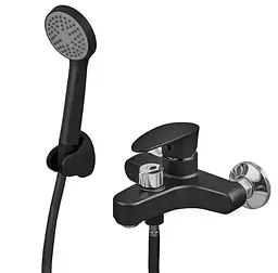 Змішувач для ванни Plamix CEZAR-009 EURO SET Matte black, зі шлангом, лійкою та кронштейном (PM0693) - мініатюра 2