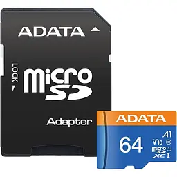 Карта пам'яті ADATA MicroSDXC Premier 64Gb Class 10 UHS-1 A2 + SD адаптер (AUSDX64GUICL10A1-RA1) [162345]