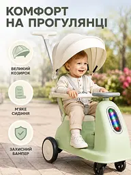 Дитячий електричний толокар 5-в-1 з ручкою, мотором, акумулятором, козирком, музикою та підсвіткою (49676137) - мініатюра 2
