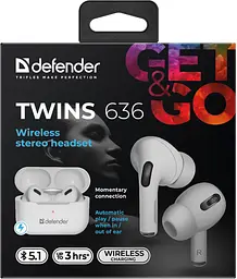 Гарнітура Defender Twins 636 TWS Pro Bluetooth White (63636) - мініатюра 10