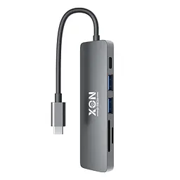 USB-хаб XON SmartHub 6 в 1 SD/TF + Type-C + USB3.0 + 2хUSB2.0 Сірий (UHCHP062322G 5139)