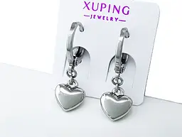 Сережки-кільця Xuping з підвіскою Серце гіпоалергенна прикраса для щоденного образу Сріблястий