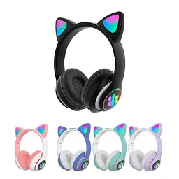 Навушники з вушками чорні бездротові з підсвічуванням CAT STN-28 Bluetooth навушники блютуз гарнітура - мініатюра 2