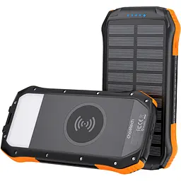 УМБ Choetech 10000mAh 2xUSB-A,1xUSB-C,solar panel, Qi-5W Black-Orange - мініатюра 3