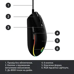 Миша Logitech G102 Lightsync USB Black (910-005823) Б/в - мініатюра 6