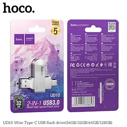 Флеш-накопичувач USB-A/C Hoco UD10 Wise Type-C USB flash drive 32Gb сріблястий - мініатюра 5