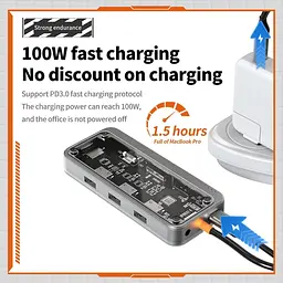 USB type C HUB 10 in 1 PD100W 4K 30 Гц RJ45 USB 3.0 10 Гб/с - мініатюра 9