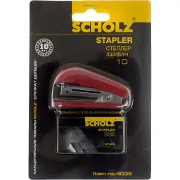 Степлер 10 Scholz 8 аркушів міні червоний +1000 скоб 4035