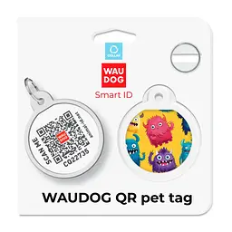 Адресник для собак і котів Waudog Smart ID з QR паспортом Мохнаті монстри коло 25 мм - мініатюра 6