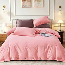 Комплект постільної білизни Lovely Svi варена бавовна (120 г/м2) Полуторний Євро однотонний Рожевий (310326) - мініатюра 2