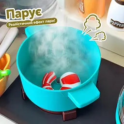 Дитяча кухня 63 елементи з парою, світлом та звуком с посудом овочами та холодильником, помпа з водою, годинник велика 93см (CK889-235) - мініатюра 3