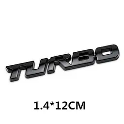 Емблема напис TURBO 120х14 мм Чорна метал на скотчі (Завод) - мініатюра 2