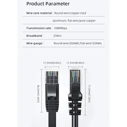 Патч-корд 10м UTP cat 6 RJ45 TopSpeed Ethernet Flat Cable Black Essager (EXCWXB-JSF01) - мініатюра 10