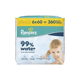 Дитячі вологі серветки Pampers 99 Water 60 шт х 6 пачок (360 шт) (8006530116596) - мініатюра 2