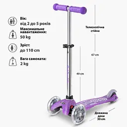 Самокат дитячий Micro Mini Deluxe Fairy Glitter LED 3-колісний пурпуровий (MMD207) - мініатюра 5