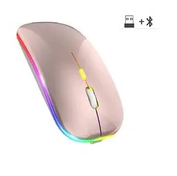 Мишка безшумна комп'ютерна, бездротова Macarone Bluetooth, USB, що перезаряджається, Рожева - мініатюра 2