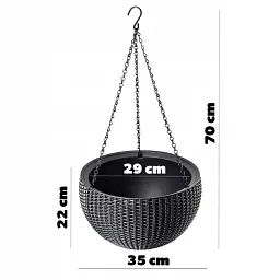 Горщик для рослин Keter Rattan hanging sphere з ланцюжком сірий (7290106924499) - мініатюра 3