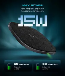 Бездротовий зарядний пристрій Resolute Power AWC-44 Square 15W, чорна, підтримка технології Qi, бездротова зарядка для смартфонів, планшетів та навушників, підходить для iPhone та Android, ArmorStandart (ARM73178) - мініатюра 2