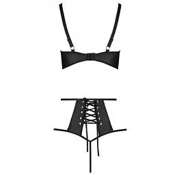 Комплект з еко-шкіри: бюстгальтер та трусики з перфорацією Passion Tamaris Set black L/XL - мініатюра 3