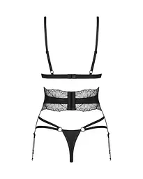 Комплект Obsessive Lobellis 3-pcs set, XS/S, чорний, ліф з м’якою чашкою, стрінги, пояс для панчіх - мініатюра 4