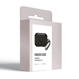 Чохол для навушників Apple AirPods 4, чорний, Panzer, протиударний захисний кейс з TPU та полікарбонату, посилені стінки, захист від подряпин, пилу та ударів, легкий та компактний, з карабіном для кріплення, ArmorStandart (ARM82552) - мініатюра 3