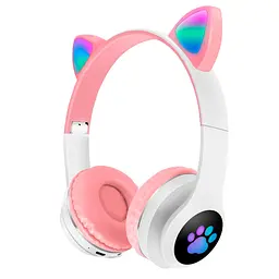 Блютуз-навушники з вушками Cat ear headphones VZV-23M Рожеві, дитячі бездротові навушники з підсвіткою