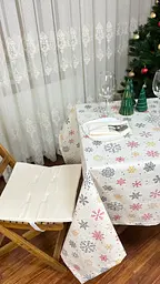 Водовідштовхувальна Скатертина новорічна з принтом Завірюха-2 170х120 см (+ 4 серветки 30х40) Бежевий - мініатюра 2