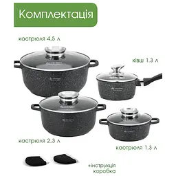 Набір каструль Edenberg, посуд з антипригарним покриттям, казани з керамічним гранітним покриттям, 8 предметів, Чорний - мініатюра 12