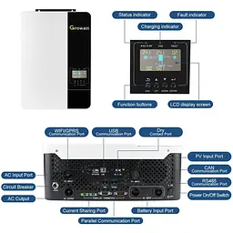 Автономний інвертор 5 кВт сонячний off-grid Growatt SPF 5000 ES, 5000W 48V 100A (101067) - мініатюра 3