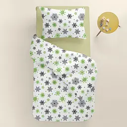 Дитяча постільна білизна в ліжечко SNOWFLAKES CS7, зелений (SnowflakesGreenGreyWhite_Olive_140) - мініатюра 2