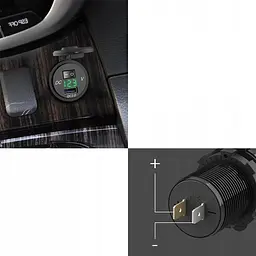 Гніздо Прикурювача під 1 USB Вольтметр DC 12-24V 5V підсвічування з різьбленням P10 Blue QC 3.0 (Вимикач) - мініатюра 7