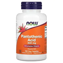 Вітаміни та мінерали NOW Pantothenic Acid 500 mg, 100 вегакапсул