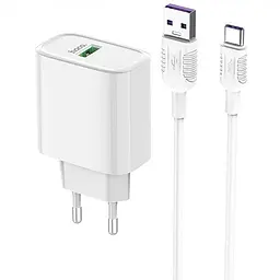 Мережевий зарядний пристрій Hoco 1USB C69A QC 3.0 5A White + USB Cable Type-C