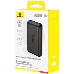 Зовнішній акумулятор Baseus Lipow 20000mAh 15W Black [P10079100113-00] [154393] - мініатюра 2