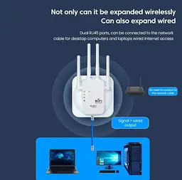 Бездротовий Wi-Fi підсилювач-повторювач (репітер) сигналу 300 Мбіт/с, 2.4 ГГц, з подовженням радіусу дії - мініатюра 2