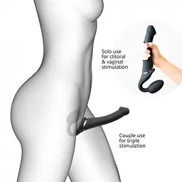 Подвійний страпон з вібрацією Strap-On-Me 18 см чорний - мініатюра 5