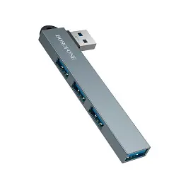 USB HUB Borofone FH1 4-in-1 converter(USB to USB2.0*3+USB3.0) металлически серый