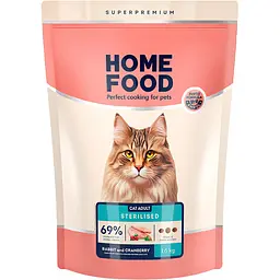 Сухий корм для стерилізованих кішок і кастрованих котів Home Food Adult з кроликом і журавлиною 1.6 кг