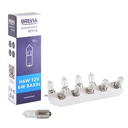 Лампа розжарювання Brevia H6W 12V 6W BA9s CP, 10шт(12332C)