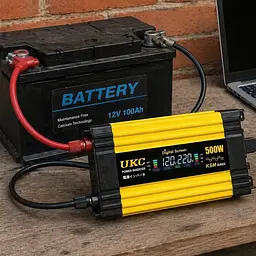 Автомобільний інвертор Жовтий / Перетворювач напруги з 12-220 V, 500 Вт, 2хUSB - мініатюра 3