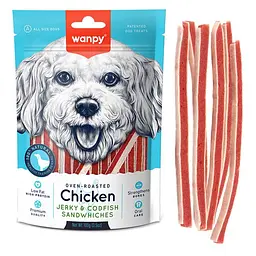 Wanpy Chicken Jerky & Codfish Sandwiches ВАНПІ СЕНДВІЧ КУРКА З ТРІСКОЮ ласощі для собак, 100 г