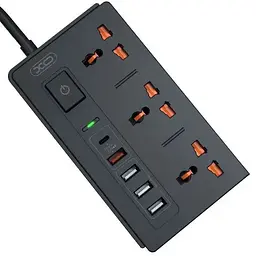 Мережевий фільтр XO WL06 подовжувач 1.8 м 3 розетки 4 USB чорний - мініатюра 2