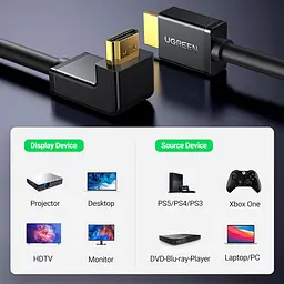 Кабель Ugreen HD103 HDMI to HDMI 90-Degree Right-Angle V2.0 1m Black (10172) [63384] - мініатюра 12