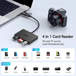 Кардрiдер Ugreen iдер Card Reader USB 3.0 4-in-1 (45167) - мініатюра 5